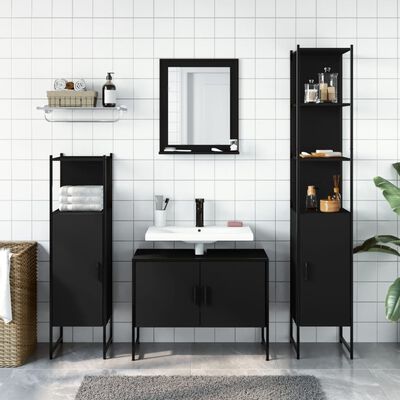 vidaXL Set Mobili da Bagno 4 pz Nero in Legno Multistrato