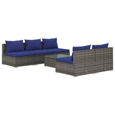 vidaXL Set Divani da Giardino 6 pz con Cuscini in Polyrattan Grigio