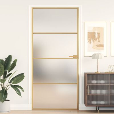 vidaXL Porta Interni Sottile Oro 93x201,5cm Vetro Temperato Alluminio