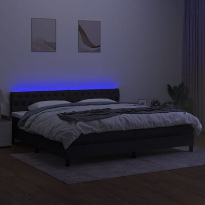 vidaXL Letto a Molle Materasso e LED Nero 200x200cm in Tessuto