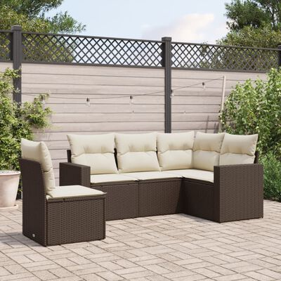 vidaXL Set Divano da Giardino 5 pz con Cuscini Marrone in Polyrattan