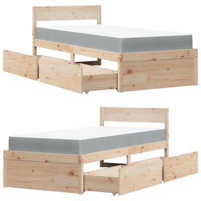 vidaXL Letto con Cassetti e Materasso 90x200 cm Legno Massello di Pino