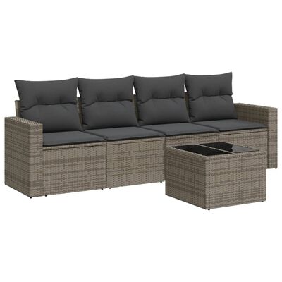 vidaXL Set Divano da Giardino 5 pz con Cuscini Grigio in Polyrattan