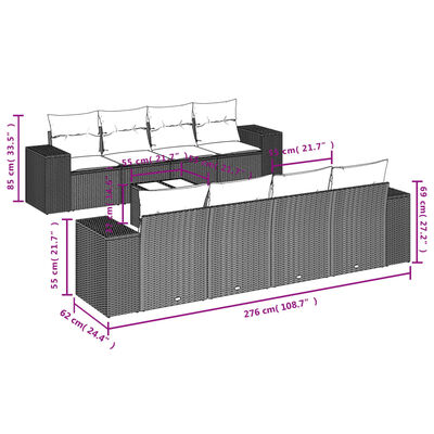 vidaXL Set Divani da Giardino 9 pz con Cuscini Nero in Polyrattan