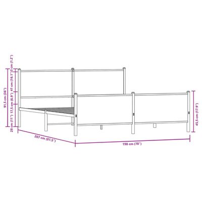 vidaXL Giroletto senza Materaso in Metallo Rovere Sonoma 193x203 cm