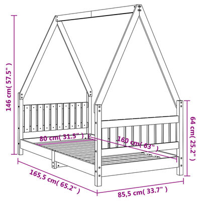 vidaXL Giroletto per Bambini Bianco 80x160cm in Legno Massello di Pino