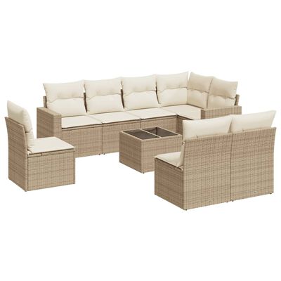 vidaXL Set Divano da Giardino 9 pz con Cuscini Beige in Polyrattan