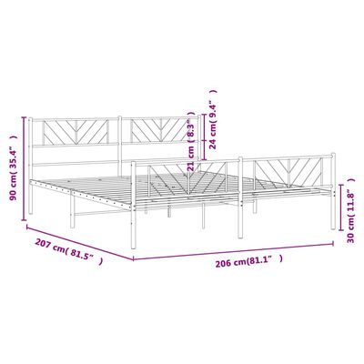 vidaXL Giroletto con Testiera e Pediera Metallo Nero 200x200 cm