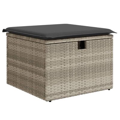 vidaXL Sgabello Giardino e Cuscino Grigio Chiaro 55x55x37cm Polyrattan