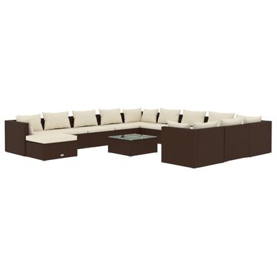 vidaXL Set Divani da Giardino 13 pz con Cuscini in Polyrattan Marrone