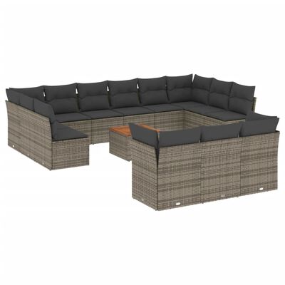 vidaXL Set Divani da Giardino 14pz con Cuscini in Polyrattan Grigio