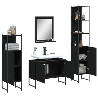 vidaXL Set Mobili da Bagno 4 pz Nero in Legno Multistrato