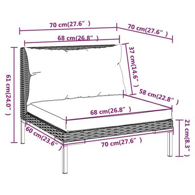 vidaXL Divani da Giardino 6 pz con Cuscini in Polyrattan Grigio Scuro