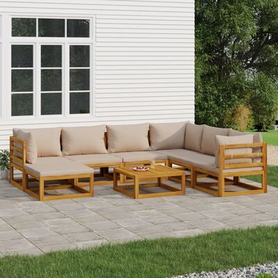 vidaXL Set Salotto da Giardino 8pz con Cuscini Tortora Legno Massello