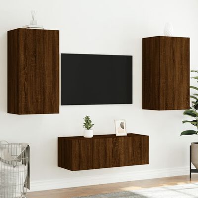 vidaXL Mobili TV a Muro con LED 4pz Rovere Marrone Legno Multistrato