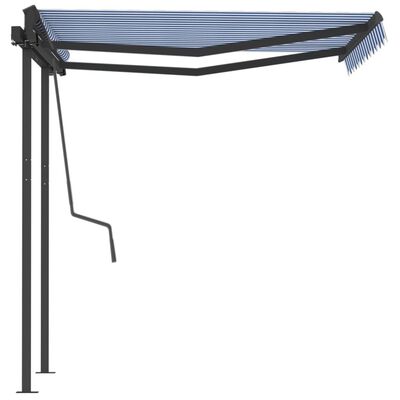 vidaXL Tenda da Sole Retrattile Manuale con Pali 3,5x2,5m Blu e Bianca