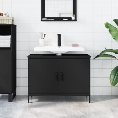 vidaXL Mobile Lavabo Bagno Nero 80x30x60 cm in Legno Multistrato