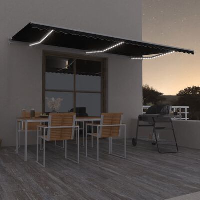 vidaXL Tenda da Sole Retrattile Manuale con LED 600x350 cm Antracite