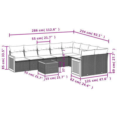 vidaXL Set Divani da Giardino 10pz con Cuscini in Polyrattan Nero