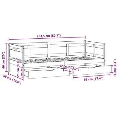 vidaXL Dormeuse con Cassetti Bianca 80x200 cm Legno Massello di Pino