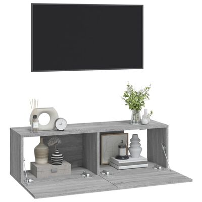 vidaXL Mobili TV Muro 2pz Grigio Sonoma 100x30x30 cm Legno Multistrato