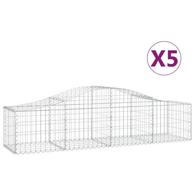 vidaXL Cesti Gabbioni ad Arco 5 pz 200x50x40/60 cm Ferro Zincato