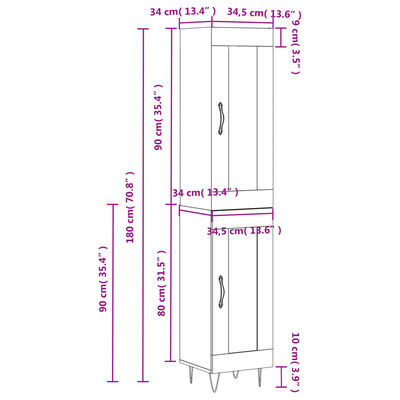 vidaXL Credenza Nera 34,5x34x180 cm in Legno Multistrato