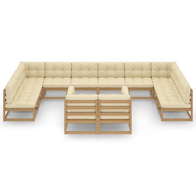 vidaXL Set Salotto Giardino e Cuscini 12 pz Legno Massello Pino Ambra