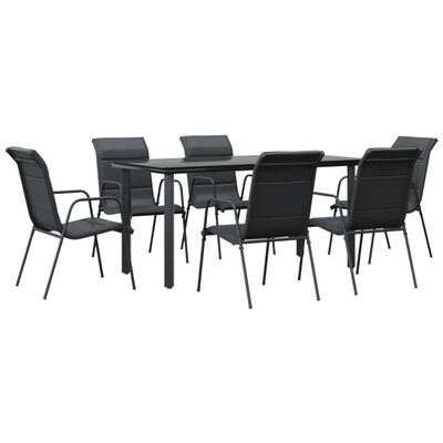 vidaXL Set da Pranzo da Giardino 7 pz Nero in Acciaio e Textilene