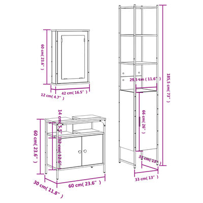 vidaXL Set Mobili da Bagno 3 pz Nero in Legno Multistrato