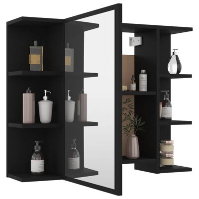 vidaXL Mobile Bagno con Specchio Nero 80x20,5x64 cm Legno Multistrato