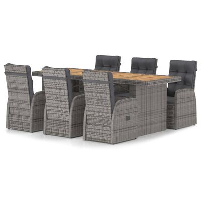 vidaXL Set da Pranzo per Esterni 7 pz con Cuscini in Polyrattan Grigio