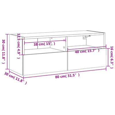 vidaXL Mobile TV a Parete Nero 80x30x30 cm in Legno Multistrato