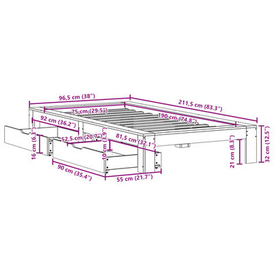 vidaXL Letto senza Materasso Marrone Cera 75x190 cm in Legno di Pino