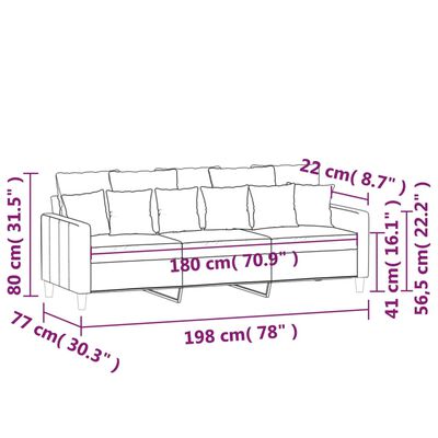 vidaXL Divano a 3 Posti Blu 180 cm in Velluto