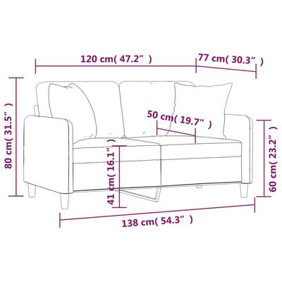 vidaXL Divano a 2 Posti con Cuscini Grigio Chiaro 120 cm in Tessuto