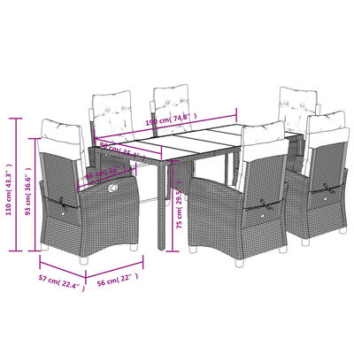 vidaXL Set da Pranzo da Giardino 7 pz Nero con Cuscini in Polyrattan