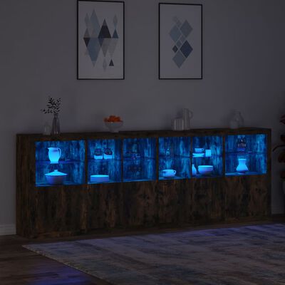 vidaXL Credenza con Luci LED Rovere Fumo 283x37x100 cm