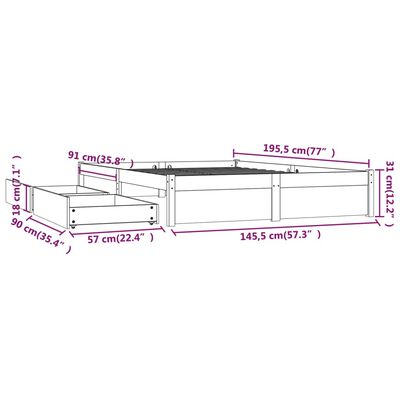 vidaXL Giroletto con Cassetti Bianco 140x190 cm