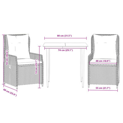 vidaXL Set da Pranzo da Giardino 3 pz con Cuscini Beige in Polyrattan