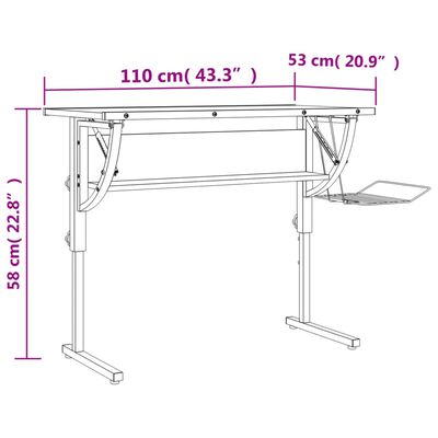 vidaXL Scrivania Bianca Grigia 110x53x(58-87) cm Multistrato e Acciaio