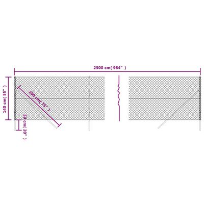 vidaXL Recinzione a Rete Argento 1,4x25 m