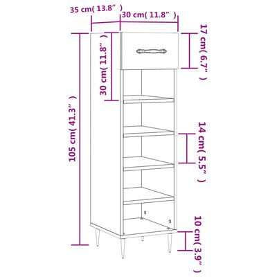 vidaXL Scarpiera Bianca 30x35x105 cm in Legno Multistrato