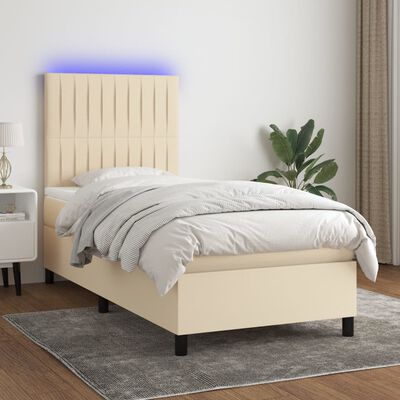 vidaXL Letto a Molle con Materasso e LED Crema 100x200cm in Tessuto