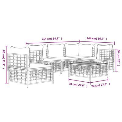 vidaXL Set Divani da Giardino 6 pz con Cuscini Antracite in Polyrattan