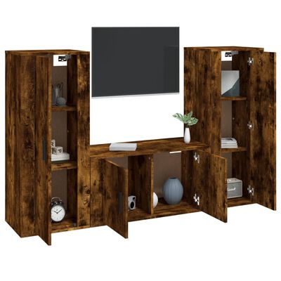 vidaXL Set Mobili Porta TV 3 pz Rovere Fumo in Legno Multistrato