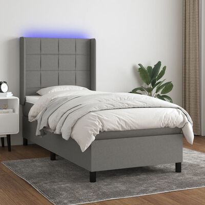 vidaXL Letto a Molle Materasso e LED Grigio Scuro 80x200 cm in Tessuto