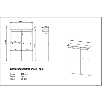 Germania Pannello Appendiabiti Topix 96x29x147 cm Bianco e Cemento