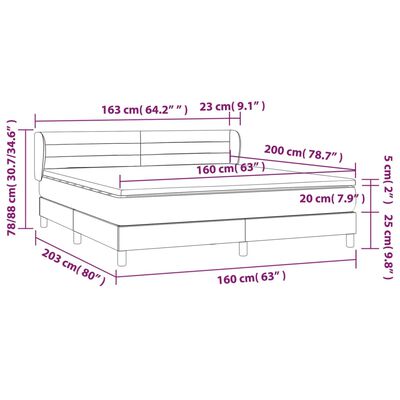 vidaXL Giroletto a Molle con Materasso Blu Scuro 160x200 cm in Velluto