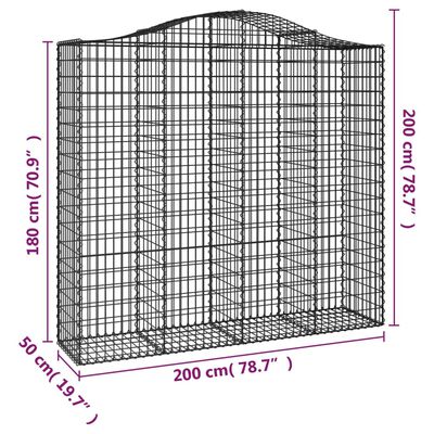 vidaXL Cesti Gabbioni ad Arco 25 pz 200x50x180/200 cm Ferro Zincato